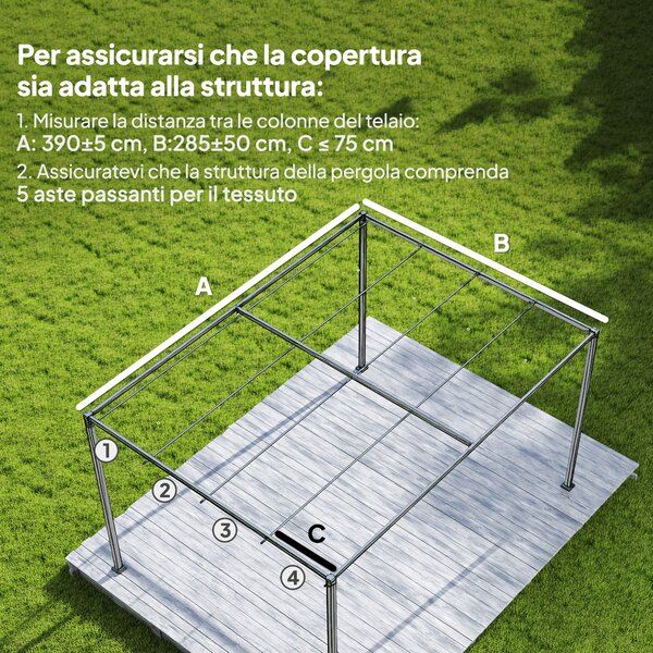 Outsunny Telo Pergola per Esterni Anti UV in Poliestere Grigio Scuro con 8 Fori di Drenaggio, 392x350 cm | Aosom Italy
