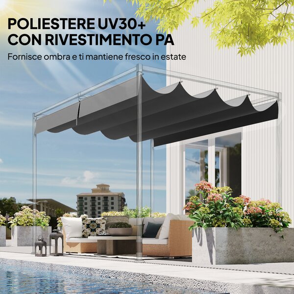 Outsunny Telo Pergola per Esterni Anti UV in Poliestere Grigio Scuro con 8 Fori di Drenaggio, 392x350 cm | Aosom Italy