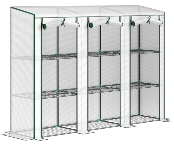 Outsunny Serra da giardino con ripiani a 3 livelli serra da balcone 3 porte avvolgibili con cerniera 215 x 46 x 151 cm bianco | Aosom Italy
