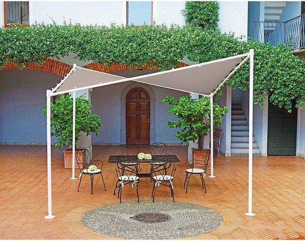 Gazebo a Vela Ombreggiante da Giardino in Ferro 3,4X3,4m Vorghini Butterfly Bianca e Tortora