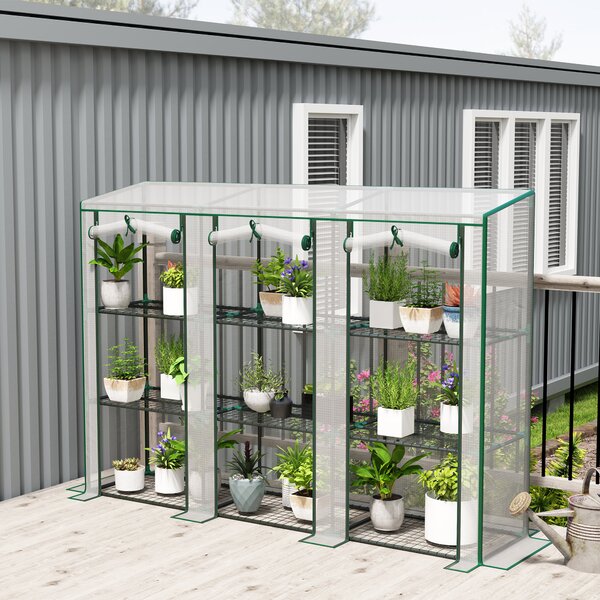 Outsunny Serra da giardino con ripiani a 3 livelli serra da balcone 3 porte avvolgibili con cerniera 215 x 46 x 151 cm bianco | Aosom Italy