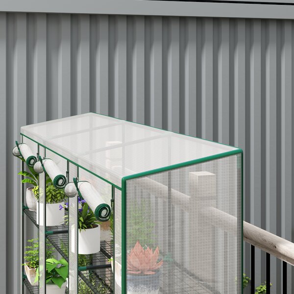 Outsunny Serra da giardino con ripiani a 3 livelli serra da balcone 3 porte avvolgibili con cerniera 215 x 46 x 151 cm bianco | Aosom Italy