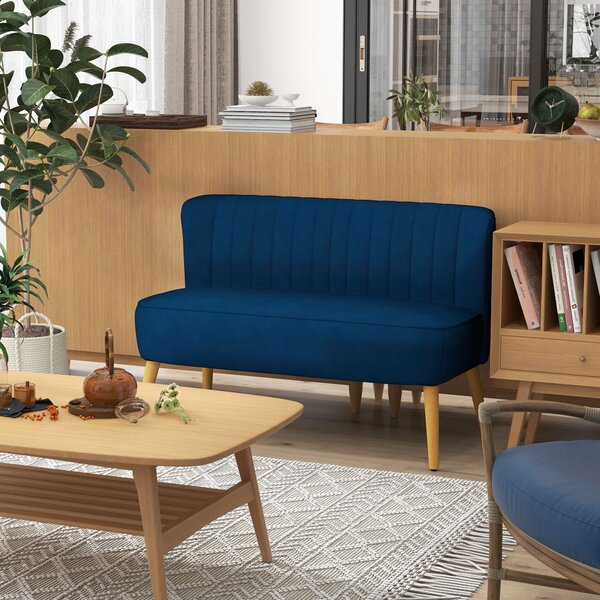 HOMCOM Divano design retrò 2 posti, gambe in legno, 117 cm x 56,5 cm x 77 cm, Blu | Aosom Italy