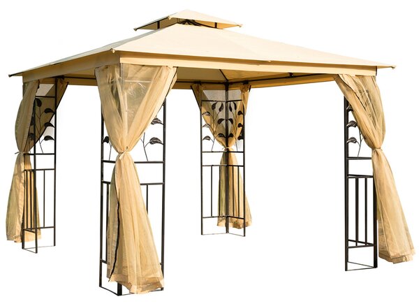 Gazebo da Giardino di Lusso 3x3m in Metallo con Zanzariera Panna