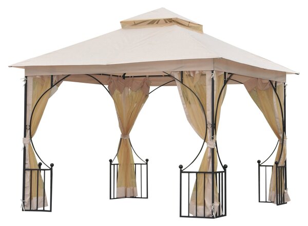 Gazebo da Giardino 3x3 m con Doppio Tettuccio in Metallo e Poliestere Beige