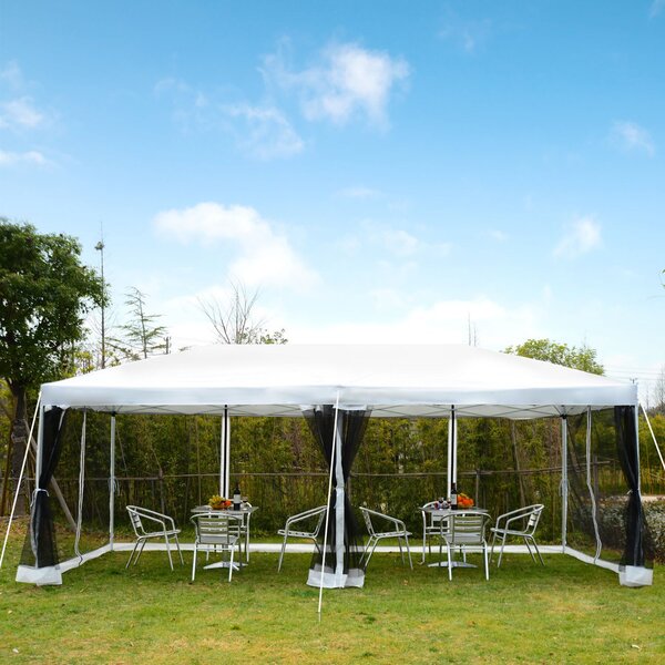 Gazebo Impermeabile Pieghevole con Zanzariera Crema 3x6m