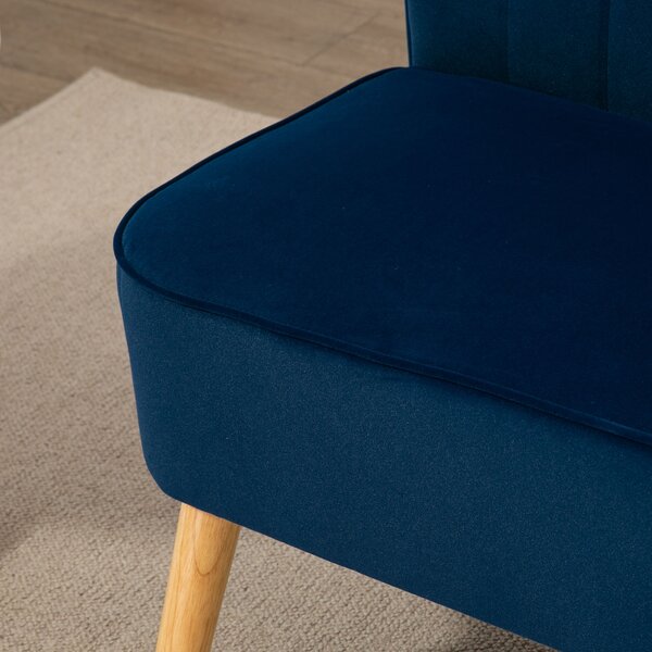 HOMCOM Divano design retrò 2 posti, gambe in legno, 117 cm x 56,5 cm x 77 cm, Blu | Aosom Italy