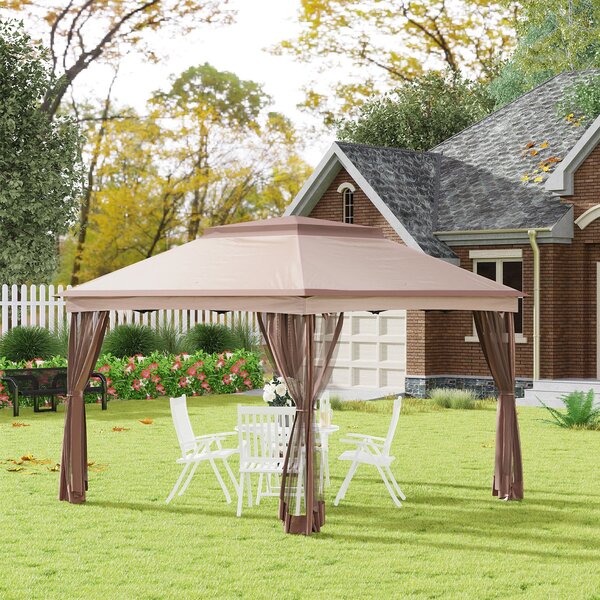 Gazebo Doppio Tetto Impermeabile con Zanzariere Marrone 3,25x3,25 m