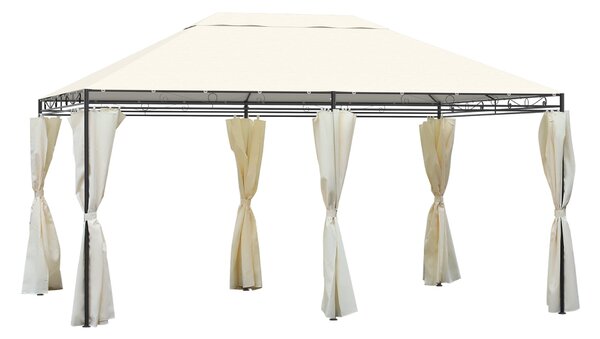 Gazebo Rettangolare con Struttura in Metallo Robusto e Teli Laterali Crema 4x3m