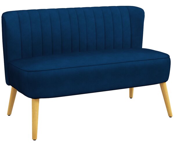 HOMCOM Divano design retrò 2 posti, gambe in legno, 117 cm x 56,5 cm x 77 cm, Blu | Aosom Italy