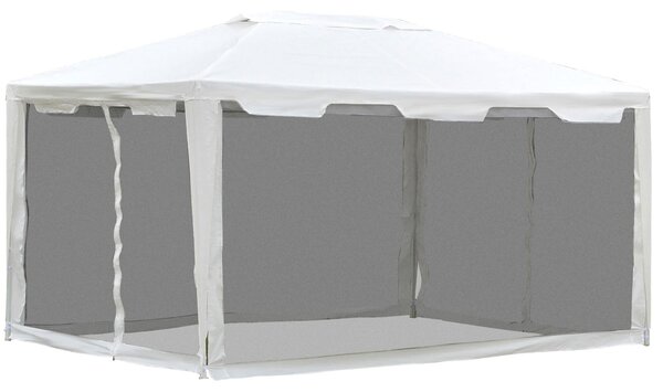 Gazebo in Tessuto PE con Zanzariera Bianco 4x3m