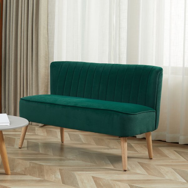 HOMCOM Divano design retrò 2 posti, gambe in legno, 117 cm x 56,5 cm x 77 cm, Verde scuro | Aosom Italy