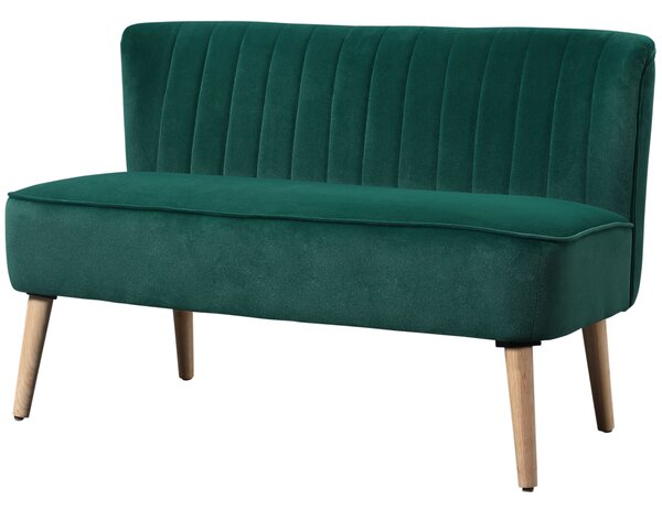HOMCOM Divano design retrò 2 posti, gambe in legno, 117 cm x 56,5 cm x 77 cm, Verde scuro | Aosom Italy