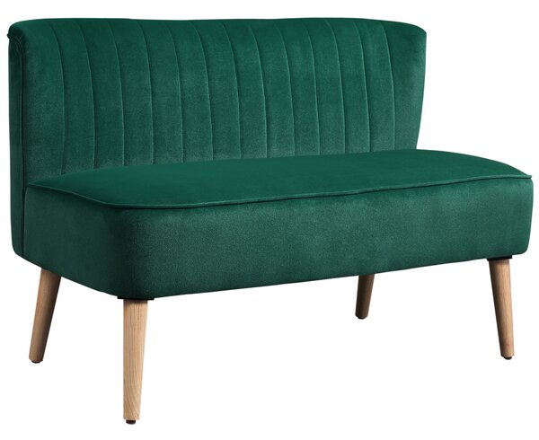 HOMCOM Divano design retrò 2 posti, gambe in legno, 117 cm x 56,5 cm x 77 cm, Verde scuro | Aosom Italy