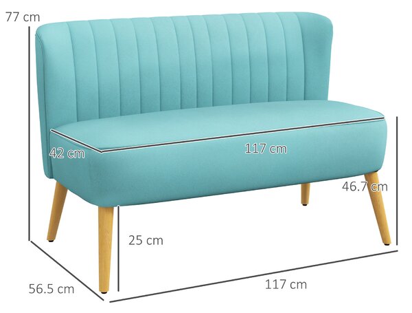 HOMCOM Divano design retrò 2 posti, gambe in legno, 117 cm x 56,5 cm x 77 cm, Verde | Aosom Italy