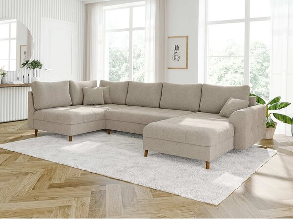 Divano angolare beige in tessuto bouclé (angolo destro/"U") Ariella - Ropez