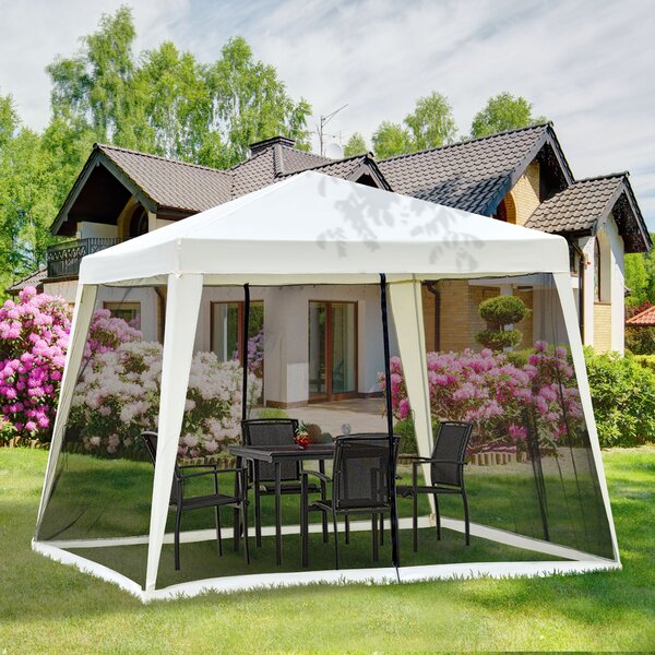Gazebo da Giardino 3x3x2.35 m in Acciaio con Zanzariere Beige