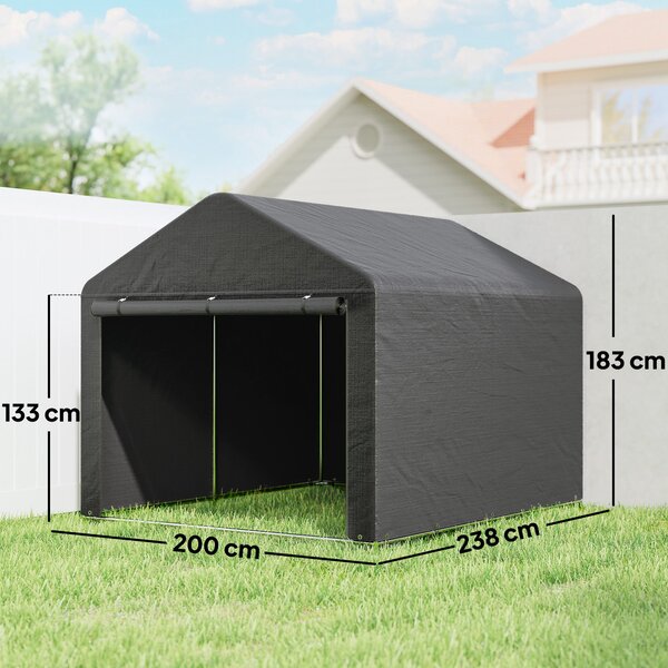 Outsunny Casetta da giardino tenda di deposito impermeabile riparo moto porta avvolgibile con cerniera, 200 x 238 x 183 cm, grigio scuro | Aosom Italy