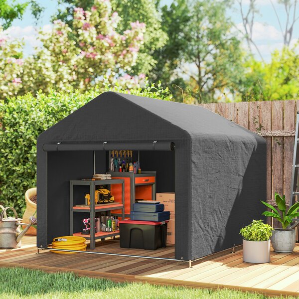 Outsunny Casetta da giardino tenda di deposito impermeabile riparo moto porta avvolgibile con cerniera, 200 x 238 x 183 cm, grigio scuro | Aosom Italy