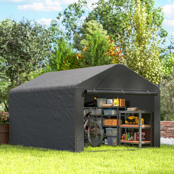 Outsunny Casetta da giardino tenda di deposito impermeabile riparo moto porta avvolgibile con cerniera, 200 x 238 x 183 cm, grigio scuro | Aosom Italy