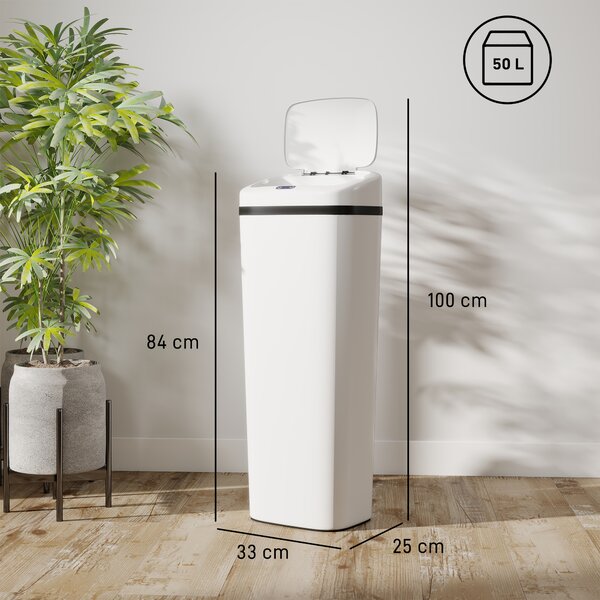HOMCOM Cestino Automatico per Cucina 50 L Stretto in Acciaio Inox con Sensore a Infrarossi Modalità Manuale Anti-impronte Bianco | Aosom Italy