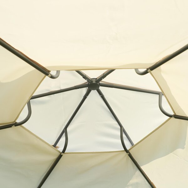 Gazebo da Giardino Ø3.6x2.7m in Metallo Doppio Tetto e Tende Beige