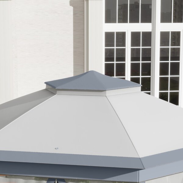 Outsunny Tenda Pieghevole 4x3,4 m con Doppio Tetto 6 Zanzariere Rimovibili e Borsa di Trasporto Anti-UV Grigio | Aosom Italy