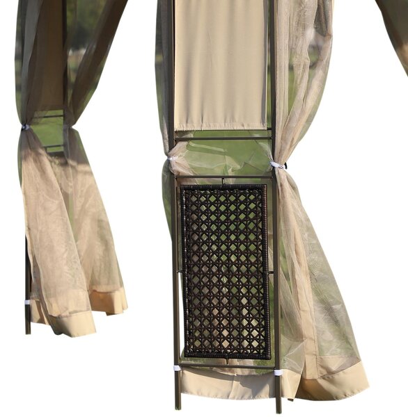 Gazebo da Giardino 3x3m in Acciaio Zanzariere e Doppio Tetto Elegante Cachi