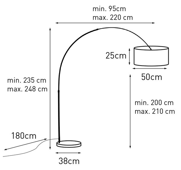 Lampada da terra in ottone con paralume a righe bianche e beige 50 cm - XXL
