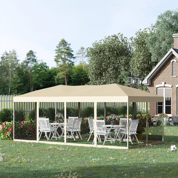 Gazebo da Giardino 3x6m in Acciaio Pieghevole con Zanzariere Beige