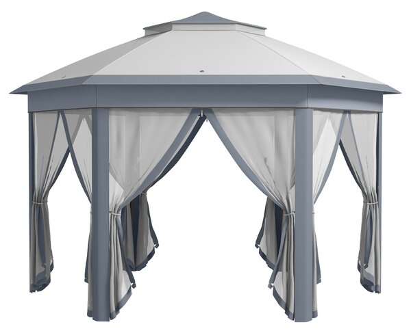 Outsunny Tenda Pieghevole 4x3,4 m con Doppio Tetto 6 Zanzariere Rimovibili e Borsa di Trasporto Anti-UV Grigio | Aosom Italy