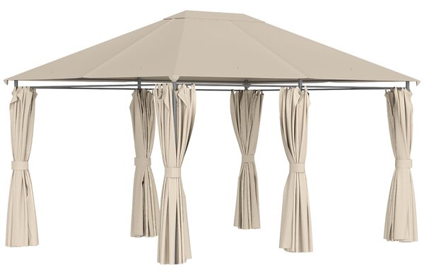 Gazebo da Giardino 4x3m in Acciaio Tende Laterali Cachi
