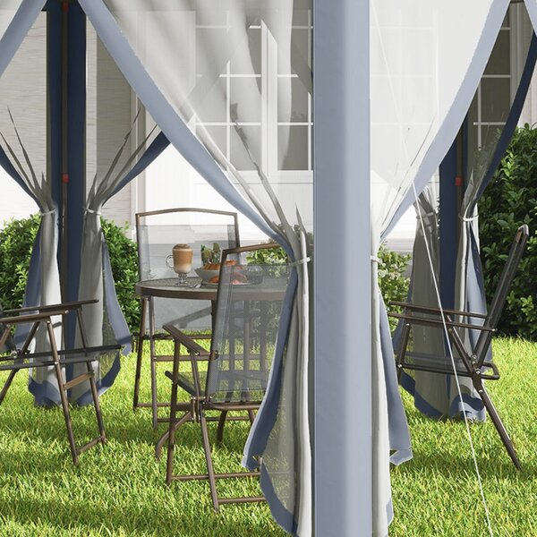 Outsunny Tenda Pieghevole 4x3,4 m con Doppio Tetto 6 Zanzariere Rimovibili e Borsa di Trasporto Anti-UV Grigio | Aosom Italy