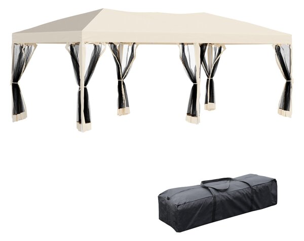 Gazebo da Giardino 3x6m in Acciaio Pieghevole con Zanzariere Beige