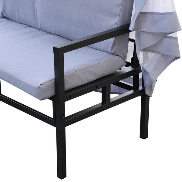 Gazebo da Giardino 2x2.9x2.45m in Acciaio Zanzariere e Panchine Grigio