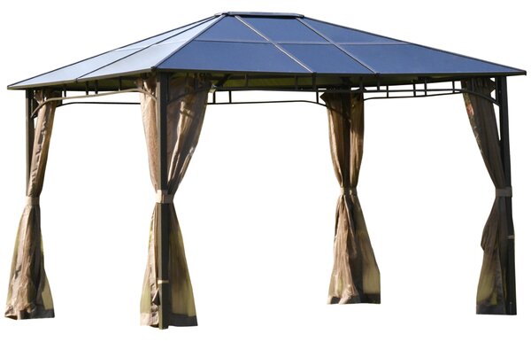 Gazebo da Giardino con Zanzariera 3,6x3m Tetto in Policarbonato Marrone
