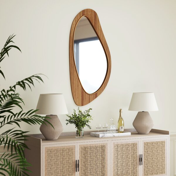 HOMCOM Specchio da parete Specchio finestra con cornice in impiallacciatura di pino per camera da letto soggiorno, 91,5 x 45 x 3 cm, legno naturale | Aosom Italy
