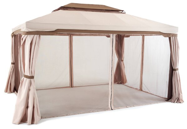 Gazebo da Giardino 3x4m con Zanzariera in Alluminio e Poliestere Cipro Ecrù