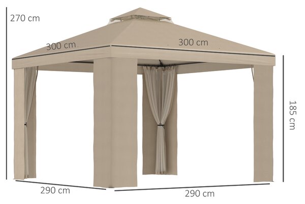 Gazebo da Giardino 3x3m con Zanzariera in Metallo Cachi