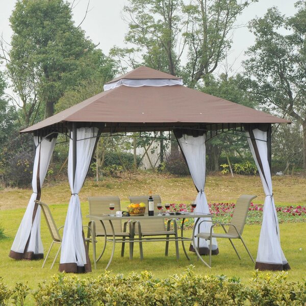 Gazebo da Giardino 3x3m con Zanzariera in Metallo e Poliestere Marrone e Bianco