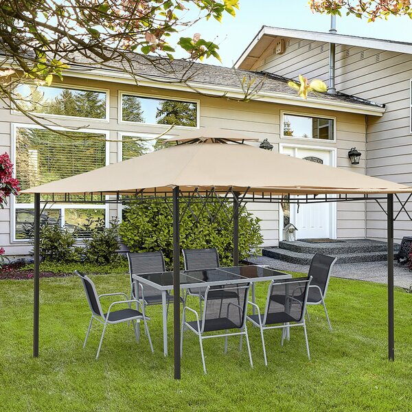 Gazebo da Giardino 3,25x3,25m con Telo Estraibile Marrone Chiaro