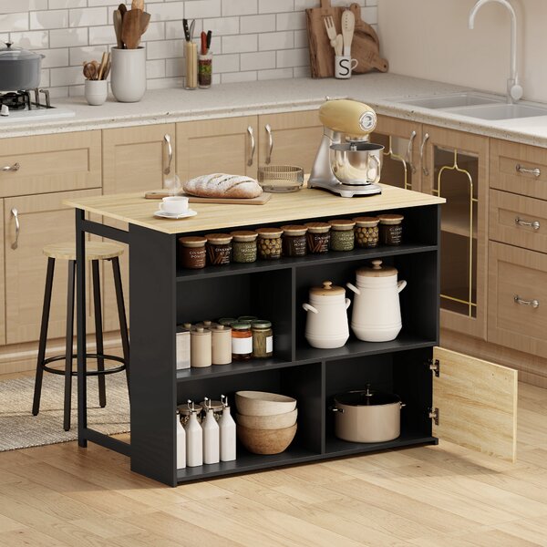 HOMCOM Tavolo da bar estensibile con ribaltina, tavolo alto da cucina, 1 armadietto e 4 scomparti aperti, 116x79,6x90,5cm, nero | Aosom Italy