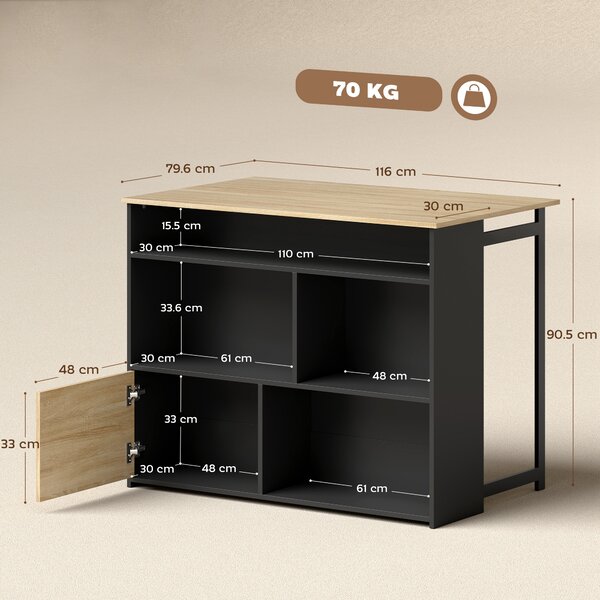 HOMCOM Tavolo da bar estensibile con ribaltina, tavolo alto da cucina, 1 armadietto e 4 scomparti aperti, 116x79,6x90,5cm, nero | Aosom Italy