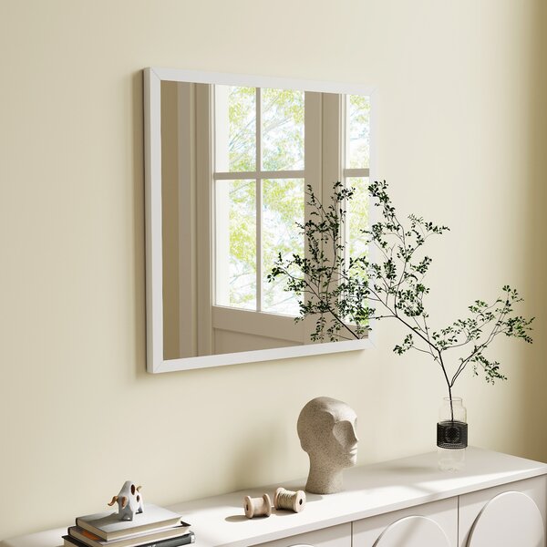HOMCOM Specchio da parete quadrato 50 x 50 cm, cornice in legno bianco, ideale per bagno, soggiorno o camera | Aosom Italy