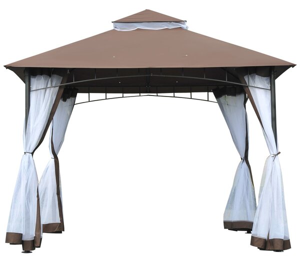 Gazebo da Giardino 3x3m con Zanzariera in Metallo e Poliestere Marrone e Bianco