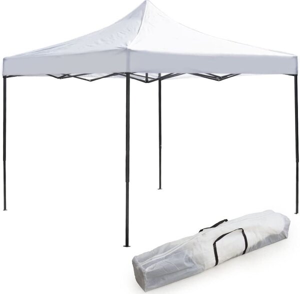 Gazebo da Giardino Pieghevole 3x3m in Tessuto Bianco