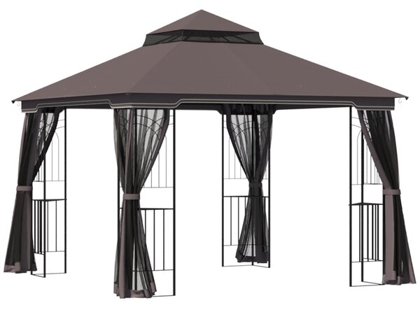 Gazebo da Giardino 3x3m con Zanzariera in Metallo Caffè