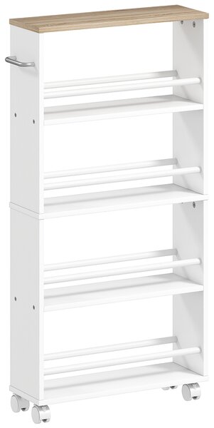 HOMCOM Scaffale multifunzione con ruote, struttura sottile, 4 scomparti, 45x15x91 cm, Legno naturale | Aosom Italy