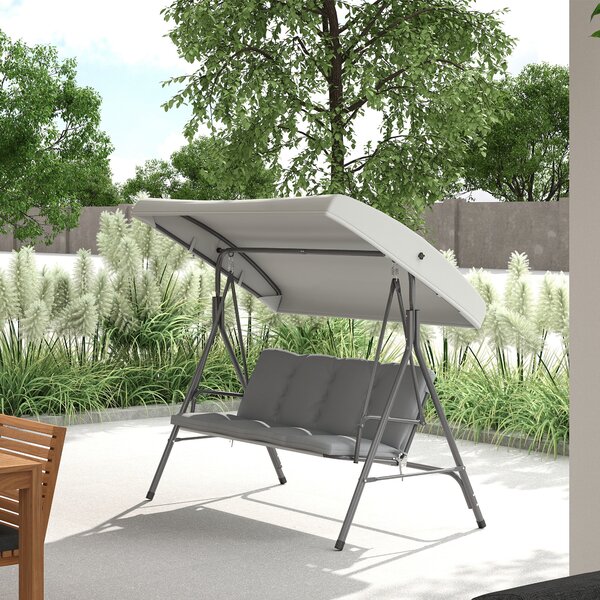 Dondolo da Giardino 3 Posti 172x110x156 cm con Tettuccio Regolabile e Cuscini in Acciaio e Poliestere Grigio Chiaro