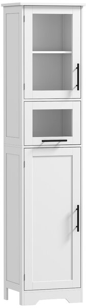 HOMCOM Colonna bagno con porta in vetro ripiani regolabili cassetto per spazi piccoli 40x31x170 cm Bianco | Aosom Italy